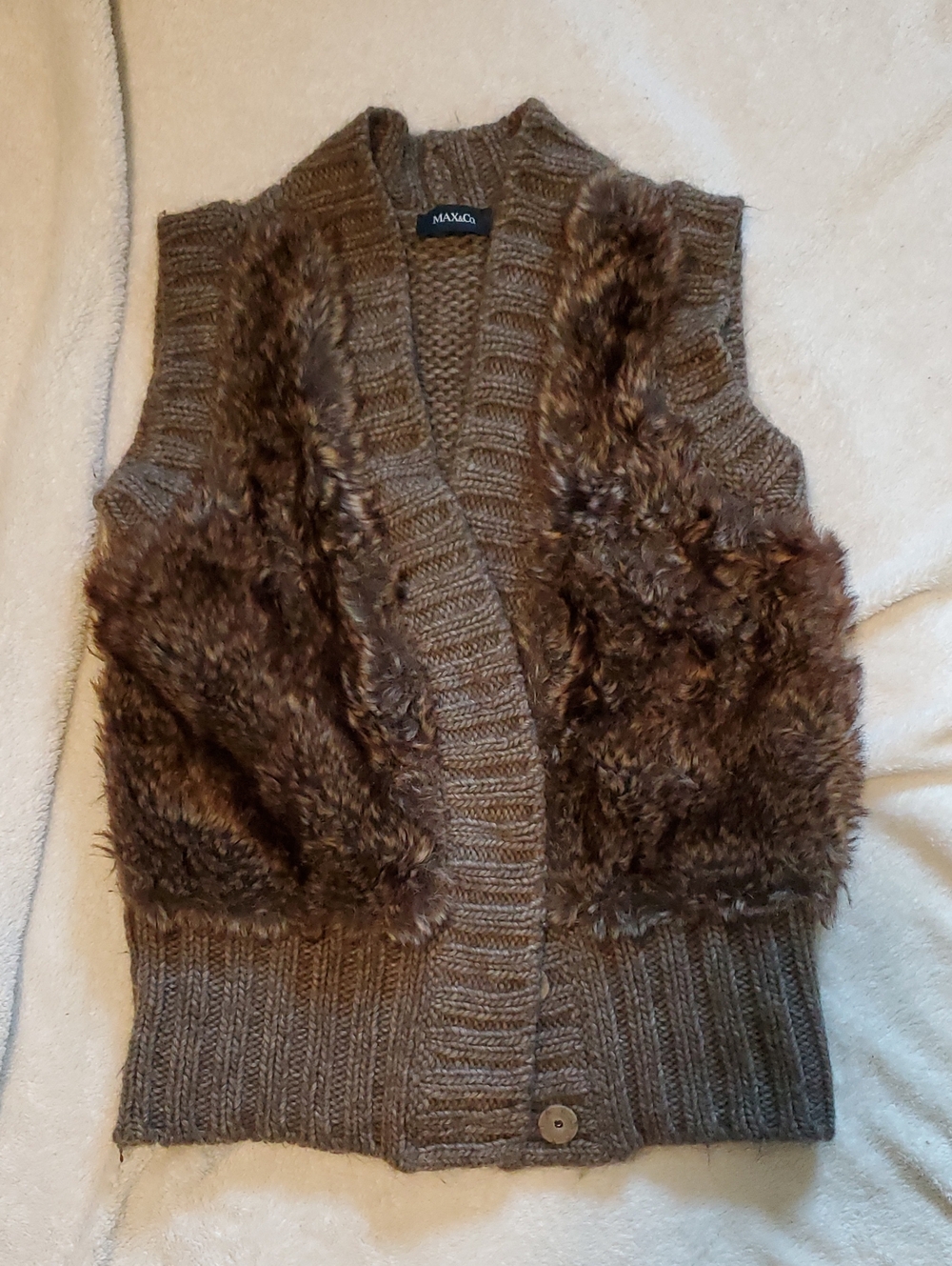 Max & Co. Brown Knit Vest with Faux Fur Front | Size S
